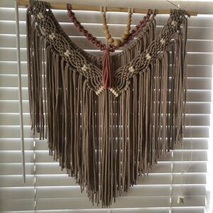 Bohemian Macrame Wall Hanging in Brown and Pink